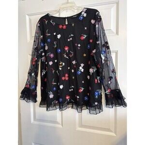 Y2K style Women's Fairy Grunge Black embroidery blouse 1 XL Long sleeve ruffles